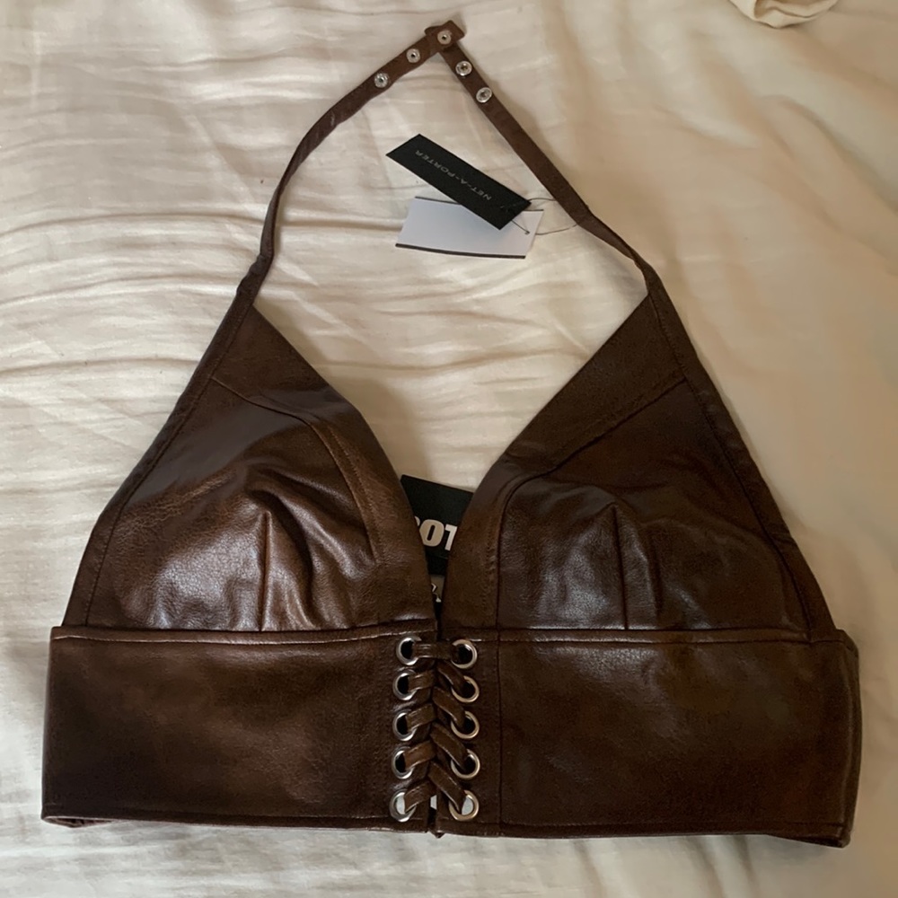Rotate Faux Leather Bralette Top